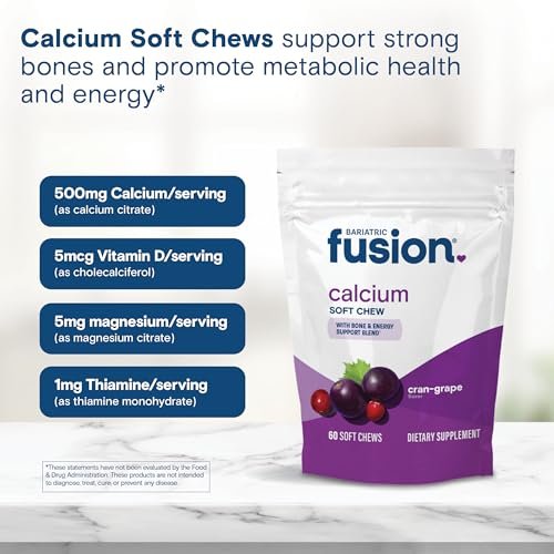 Bariatric Fusion Calcium Kaugummis | Calciumcitrat mit Vitamin D3 | Zuckerfrei, kaubar | Cranberry-Traube | 60 Stück