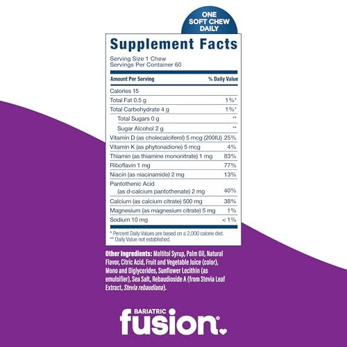 Bariatric Fusion Calcium Kaugummis | Calciumcitrat mit Vitamin D3 | Zuckerfrei, kaubar | Cranberry-Traube | 60 Stück