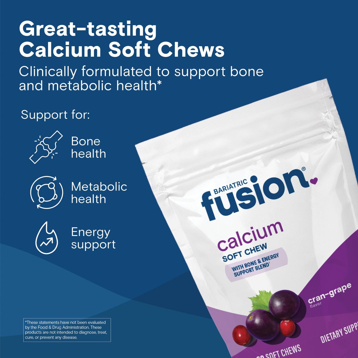Bariatric Fusion Calcium Kaugummis | Calciumcitrat mit Vitamin D3 | Zuckerfrei, kaubar | Cranberry-Traube | 60 Stück
