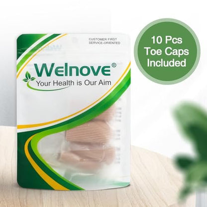 Welnove 10er-Pack Zehenkappen Geschlossene Zehen Oberflächen-Stoffhüllen mit Gelpolsterung, Schmerzlinderung bei Hühneraugen, Blasen und eingewachsenen Zehennägeln (Größe Large + Größe Medium)