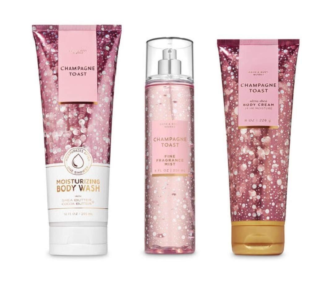 Bath & Body Works Champagne Toast 3-teiliges Geschenkset – Feuchtigkeitsspendendes Duschgel, Duftnebel und Body Creme (2019 Edition)