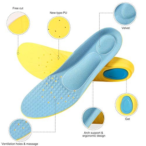UISUI Memory Foam Einlegesohlen – Atmungsaktive PU-Sporteinlagen mit Stoßdämpfung, Schmerzlinderung bei Plantarfasziitis für Damen und Herren, 1 Paar (M: Herren 6-9 / Damen 7-11)