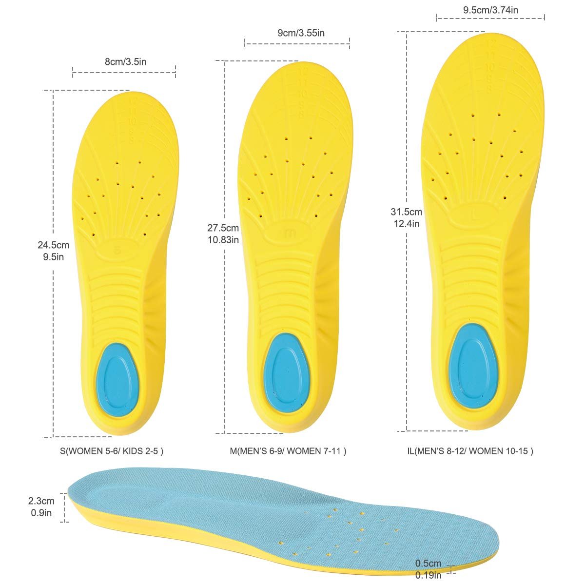 UISUI Memory Foam Einlegesohlen – Atmungsaktive PU-Sporteinlagen mit Stoßdämpfung, Schmerzlinderung bei Plantarfasziitis für Damen und Herren, 1 Paar (M: Herren 6-9 / Damen 7-11)
