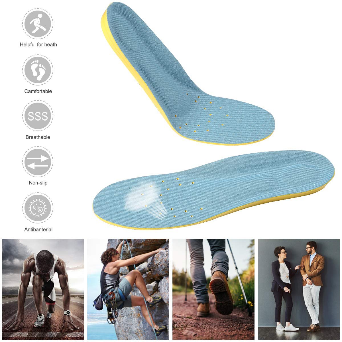 UISUI Memory Foam Einlegesohlen – Atmungsaktive PU-Sporteinlagen mit Stoßdämpfung, Schmerzlinderung bei Plantarfasziitis für Damen und Herren, 1 Paar (M: Herren 6-9 / Damen 7-11)