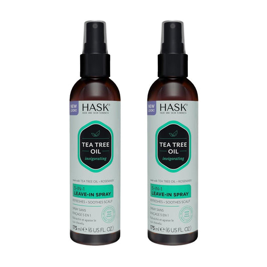 HASK Invigorating Tea Tree Oil 5-in-1 Leave-In Conditioner Spray – 2er Set, 6 Unzen pro Flasche, für alle Haartypen, farbsicher, glutenfrei, sulfatfrei, parabenfrei