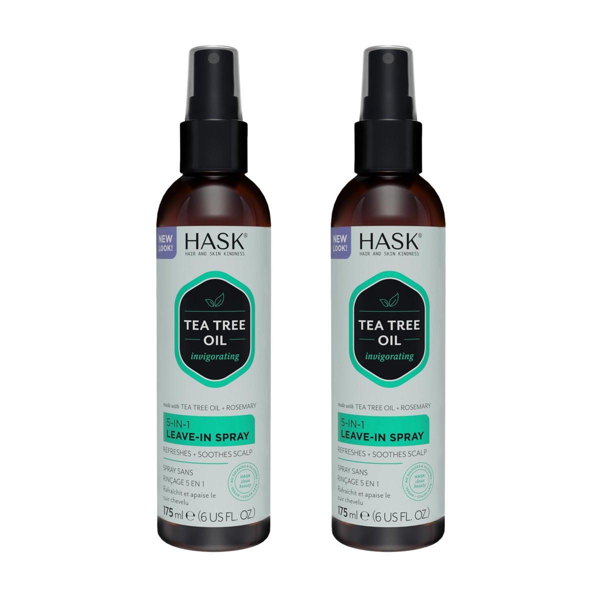 HASK Invigorating Tea Tree Oil 5-in-1 Leave-In Conditioner Spray – 2er Set, 6 Unzen pro Flasche, für alle Haartypen, farbsicher, glutenfrei, sulfatfrei, parabenfrei