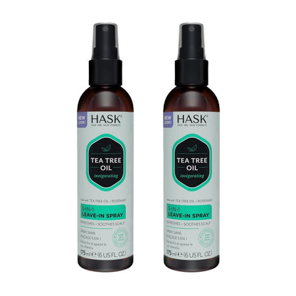 HASK Invigorating Tea Tree Oil 5-in-1 Leave-In Conditioner Spray – 2er Set, 6 Unzen pro Flasche, für alle Haartypen, farbsicher, glutenfrei, sulfatfrei, parabenfrei