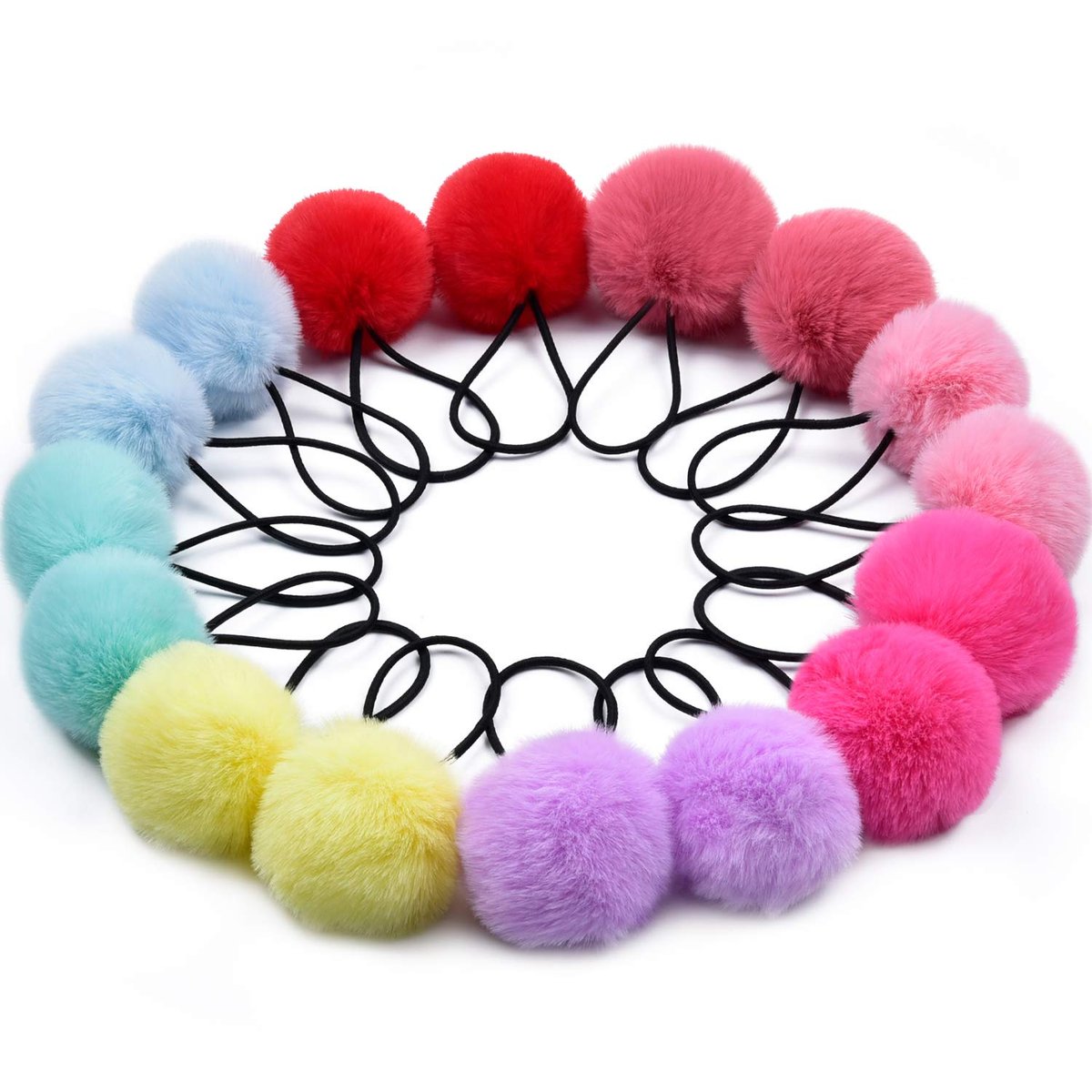 MORGLES 16-teilige Pom-Pom-Haargummis, flauschige Pferdeschwanz-Halter für Mädchen und Kleinkinder, 5 cm, mehrfarbig