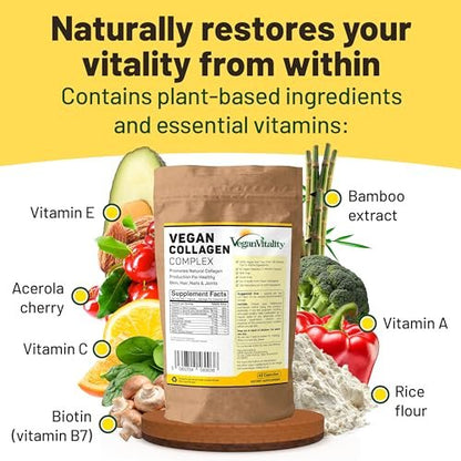 Vegane Kollagenpräparate mit Biotin für Haar, Haut, Nägel & Gelenke – 2 Monate Vorrat. Pflanzliches, tierversuchsfreies Kollagen-Booster-Präparat für Frauen und Männer