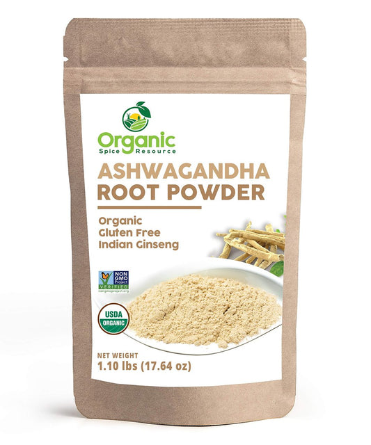 Bio Ashwagandha Wurzelpulver - 1,10 Pfund (17,64 Unzen) | Nachfüllbarer Kraftbeutel, Nicht-GVO, Indischer Ginseng, Withania Somnifera - 100% Roh aus Indien