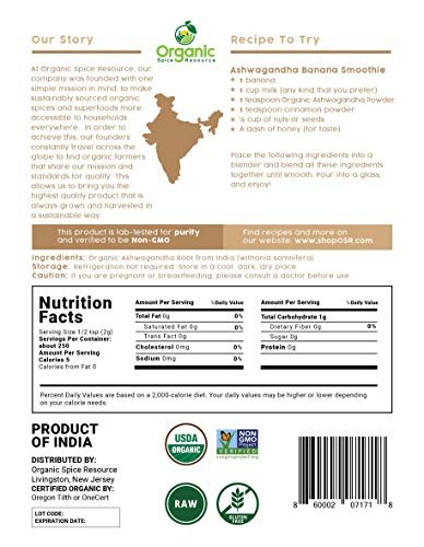 Bio Ashwagandha Wurzelpulver - 1,10 Pfund (17,64 Unzen) | Nachfüllbarer Kraftbeutel, Nicht-GVO, Indischer Ginseng, Withania Somnifera - 100% Roh aus Indien
