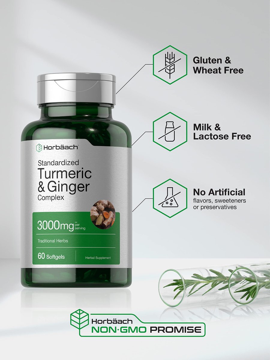 Horbäach Curcumin mit Ingwer & Schwarzem Pfeffer Extrakt – 60 Softgel-Kapseln – Non-GMO, Glutenfrei