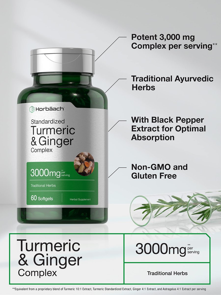 Horbäach Curcumin mit Ingwer & Schwarzem Pfeffer Extrakt – 60 Softgel-Kapseln – Non-GMO, Glutenfrei