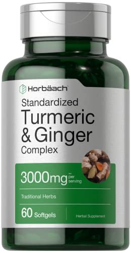Horbäach Curcumin mit Ingwer & Schwarzem Pfeffer Extrakt – 60 Softgel-Kapseln – Non-GMO, Glutenfrei