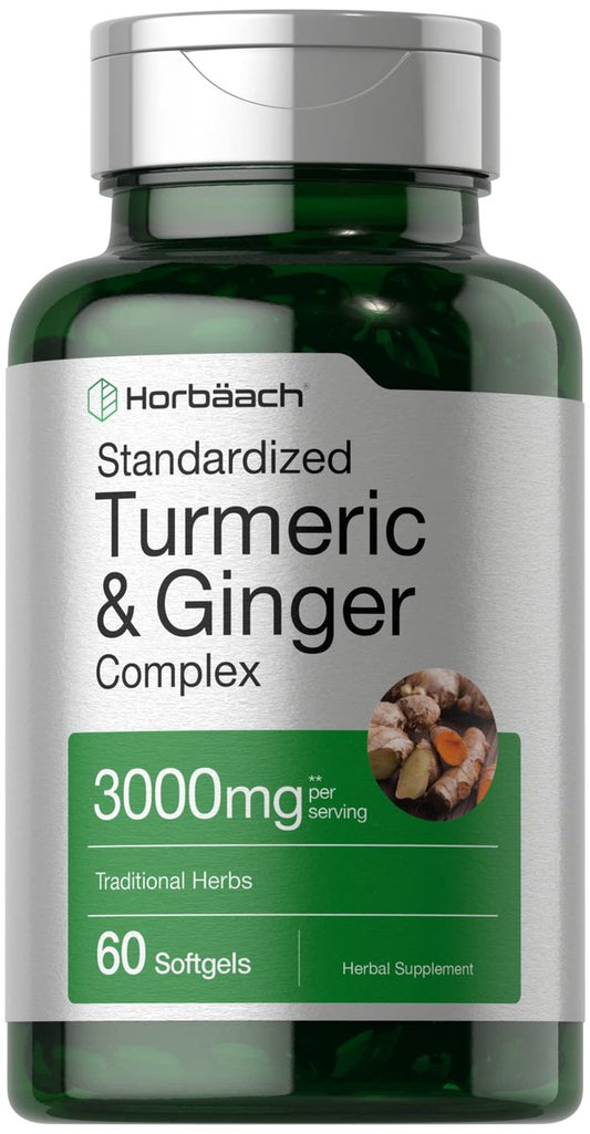 Horbäach Curcumin mit Ingwer & Schwarzem Pfeffer Extrakt – 60 Softgel-Kapseln – Non-GMO, Glutenfrei