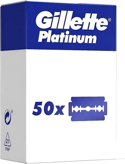 Gillette Platinum Rasierklingen für Männer, 50 Stück – Doppelklingen-Sicherheitsrasierer, Edelstahl