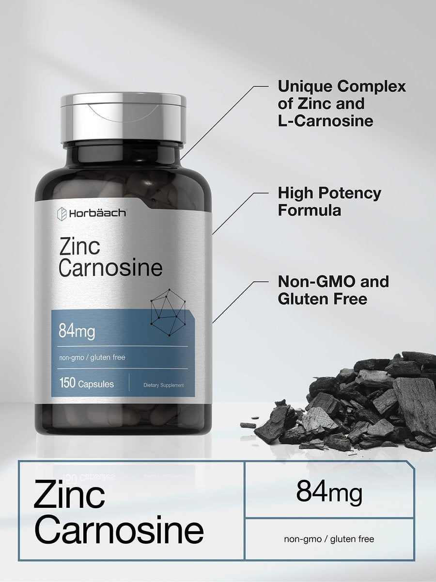 Horbäach Zink-Carnosin Kapseln | 84 mg pro Kapsel | 150 Stück | Non-GMO & Glutenfrei