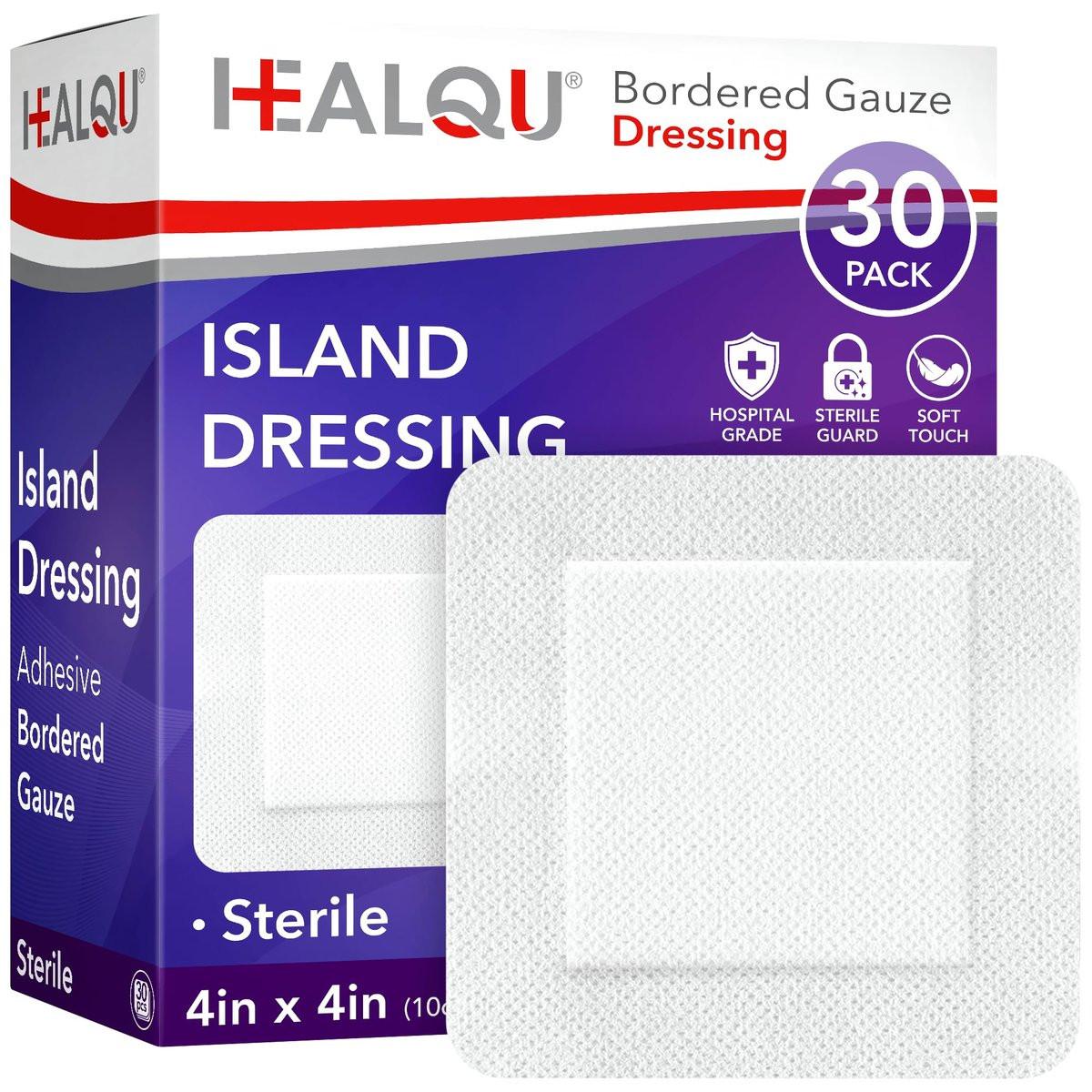 HEALQU Inselverband 4x4 Zoll, 30 Stück - Sterile, einzeln verpackte Gazekompressen mit Rand, wasserabweisend, Vliesträger - weiche und atmungsaktive Wundauflage für Erste Hilfe und medizinische Versorgung