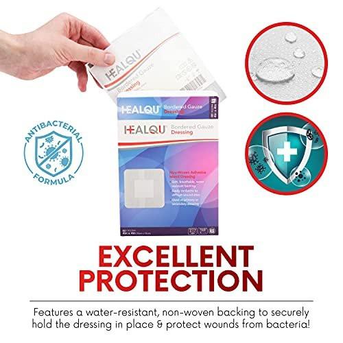HEALQU Inselverband 4x4 Zoll, 30 Stück - Sterile, einzeln verpackte Gazekompressen mit Rand, wasserabweisend, Vliesträger - weiche und atmungsaktive Wundauflage für Erste Hilfe und medizinische Versorgung