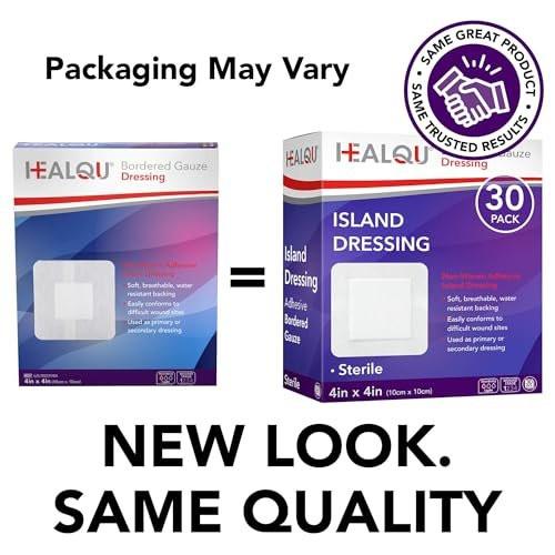 HEALQU Inselverband 4x4 Zoll, 30 Stück - Sterile, einzeln verpackte Gazekompressen mit Rand, wasserabweisend, Vliesträger - weiche und atmungsaktive Wundauflage für Erste Hilfe und medizinische Versorgung