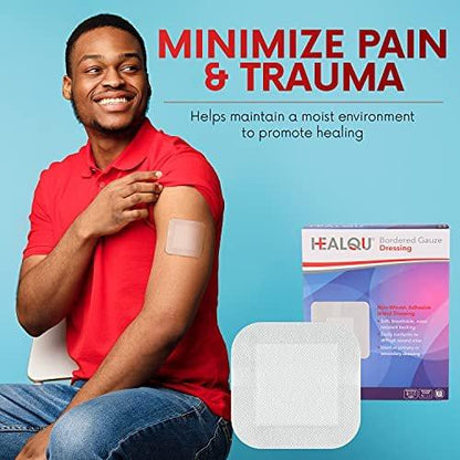 HEALQU Inselverband 4x4 Zoll, 30 Stück - Sterile, einzeln verpackte Gazekompressen mit Rand, wasserabweisend, Vliesträger - weiche und atmungsaktive Wundauflage für Erste Hilfe und medizinische Versorgung