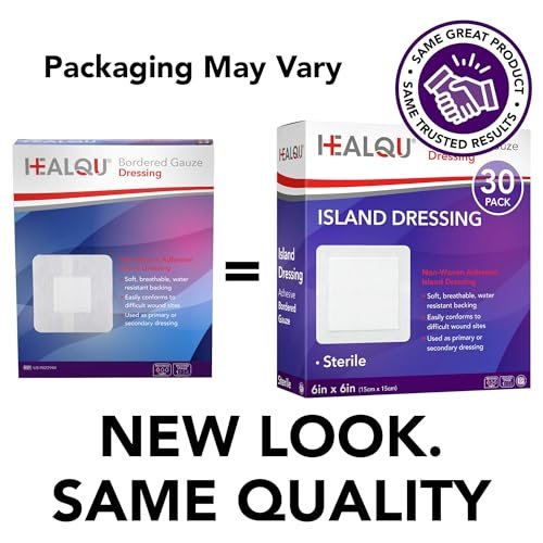 HEALQU Wundverband Island-Dressing 6x6 Zoll, 30 Stück – sterile, wasserabweisende Gaze-Kompressen mit Rand, weich und atmungsaktiv für Erste Hilfe und medizinische Anwendungen