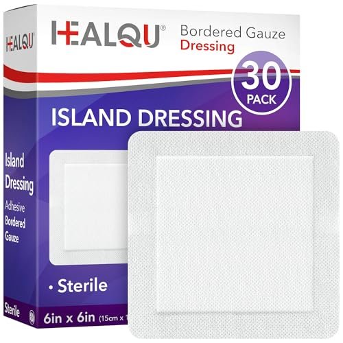 HEALQU Wundverband Island-Dressing 6x6 Zoll, 30 Stück – sterile, wasserabweisende Gaze-Kompressen mit Rand, weich und atmungsaktiv für Erste Hilfe und medizinische Anwendungen