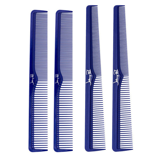 JOHNNY B. Professional 4er-Pack Carbon-Haarschneide- und Styling-Kämme für Friseure und den Heimgebrauch, Blau