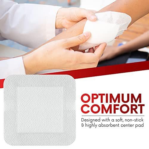 HEALQU Bordered Gauze Island Dressing – 50 Stück, 2" x 2" sterile, einzeln verpackte Gaze-Pads mit wasserabweisender, nicht gewebter Rückseite – weiche und atmungsaktive Wundauflage für Erste Hilfe und medizinische Anwendungen