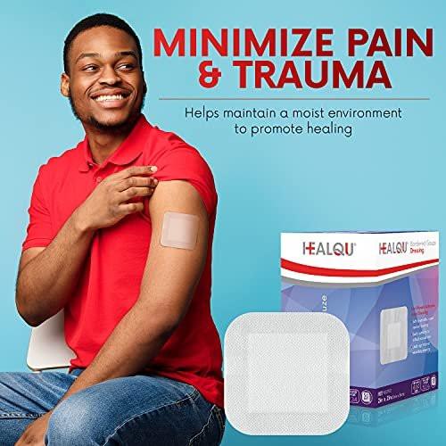 HEALQU Inselverband 4x4 Zoll, 30 Stück - Sterile, einzeln verpackte Gazekompressen mit Rand, wasserabweisend, Vliesträger - weiche und atmungsaktive Wundauflage für Erste Hilfe und medizinische Versorgung