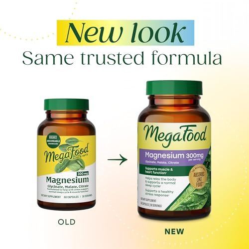 MegaFood Magnesium Glycinat, Citrat, Malat 300 mg – Hoch bioverfügbare Mischung zur Unterstützung von Herz, Nerven und Entspannung, Triple-Magnesium-Komplex, 60 Kapseln (30 Portionen)