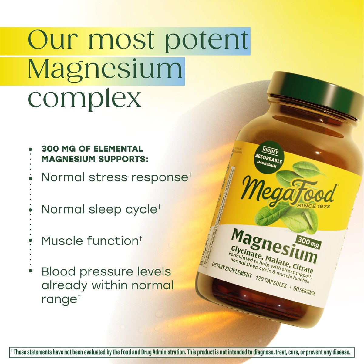 MegaFood Magnesium Glycinat, Citrat, Malat 300 mg – Hoch bioverfügbare Mischung zur Unterstützung von Herz, Nerven und Entspannung, Triple-Magnesium-Komplex, 60 Kapseln (30 Portionen)