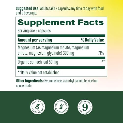 MegaFood Magnesium Glycinat, Citrat, Malat 300 mg – Hoch bioverfügbare Mischung zur Unterstützung von Herz, Nerven und Entspannung, Triple-Magnesium-Komplex, 60 Kapseln (30 Portionen)
