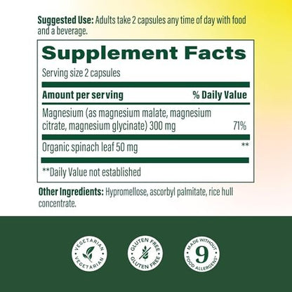 MegaFood Magnesium Glycinat, Citrat, Malat 300 mg – Hoch bioverfügbare Mischung zur Unterstützung von Herz, Nerven und Entspannung, Triple-Magnesium-Komplex, 60 Kapseln (30 Portionen)