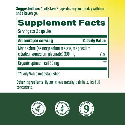 MegaFood Magnesium Glycinat, Citrat, Malat 300 mg – Hoch bioverfügbare Mischung zur Unterstützung von Herz, Nerven und Entspannung, Triple-Magnesium-Komplex, 60 Kapseln (30 Portionen)