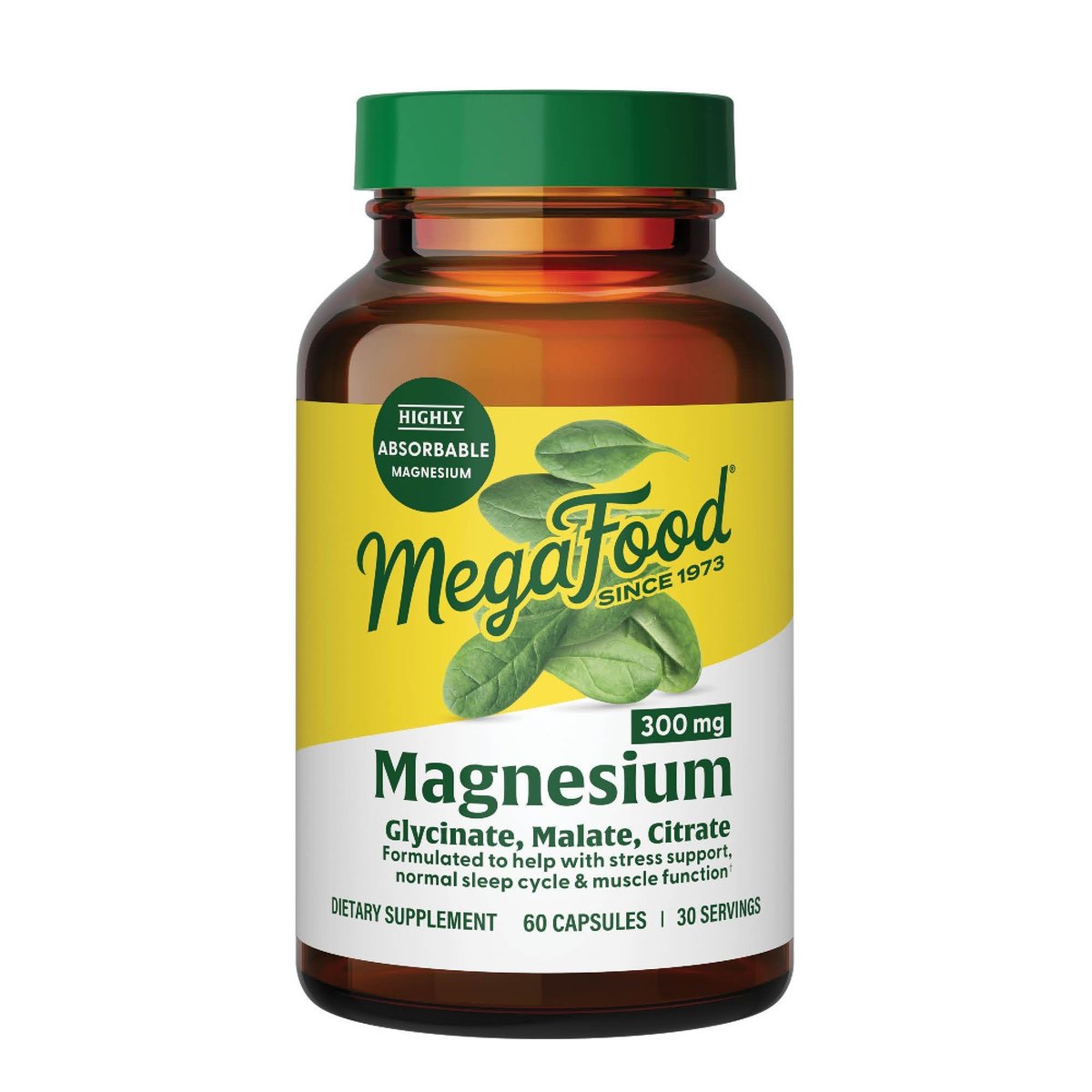MegaFood Magnesium Glycinat, Citrat, Malat 300 mg – Hoch bioverfügbare Mischung zur Unterstützung von Herz, Nerven und Entspannung, Triple-Magnesium-Komplex, 60 Kapseln (30 Portionen)