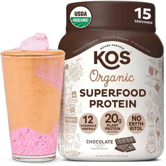 KOS Bio pflanzliches Proteinpulver, Schokolade USDA Organic - Low Carb Erbsenprotein-Mix, veganes Superfood mit Vitaminen & Mineralstoffen - Keto, Soja- & milchfrei - Mahlzeitenersatz für Frauen & Männer - 15 Portionen
