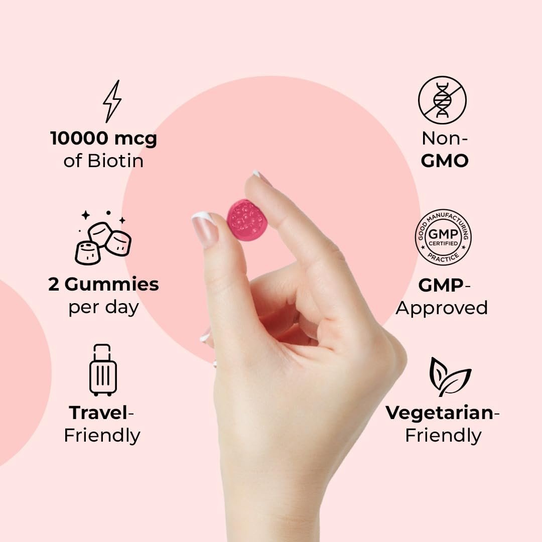 LifeCentric Health Biotin Gummis für Erwachsene | Max Stärke Biotin 10000mcg | Kaubare Biotin-Ergänzung für Frauen und Männer | 100 Stück vegane Haar-Gummis für Haut, Haare und Nägel