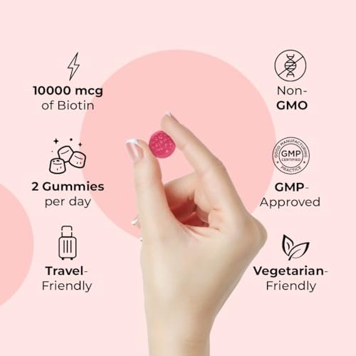 LifeCentric Health Biotin Gummis für Erwachsene | Max Stärke Biotin 10000mcg | Kaubare Biotin-Ergänzung für Frauen und Männer | 100 Stück vegane Haar-Gummis für Haut, Haare und Nägel