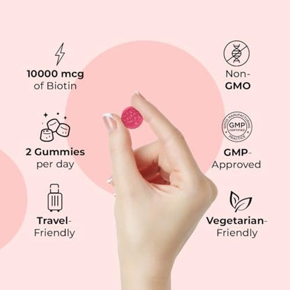 LifeCentric Health Biotin Gummis für Erwachsene | Max Stärke Biotin 10000mcg | Kaubare Biotin-Ergänzung für Frauen und Männer | 100 Stück vegane Haar-Gummis für Haut, Haare und Nägel