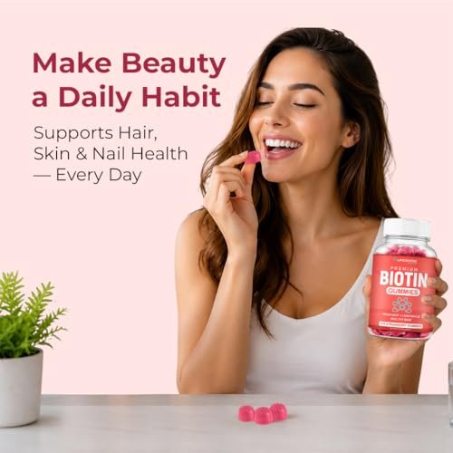 LifeCentric Health Biotin Gummis für Erwachsene | Max Stärke Biotin 10000mcg | Kaubare Biotin-Ergänzung für Frauen und Männer | 100 Stück vegane Haar-Gummis für Haut, Haare und Nägel