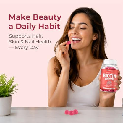 LifeCentric Health Biotin Gummis für Erwachsene | Max Stärke Biotin 10000mcg | Kaubare Biotin-Ergänzung für Frauen und Männer | 100 Stück vegane Haar-Gummis für Haut, Haare und Nägel