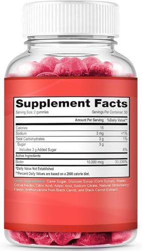 LifeCentric Health Biotin Gummis für Erwachsene | Max Stärke Biotin 10000mcg | Kaubare Biotin-Ergänzung für Frauen und Männer | 100 Stück vegane Haar-Gummis für Haut, Haare und Nägel