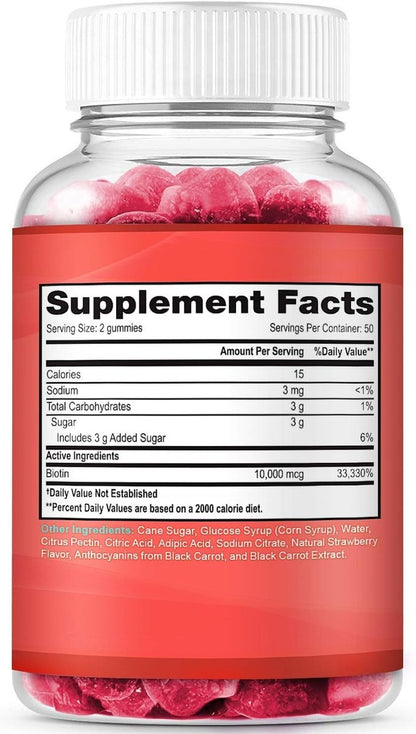 LifeCentric Health Biotin Gummis für Erwachsene | Max Stärke Biotin 10000mcg | Kaubare Biotin-Ergänzung für Frauen und Männer | 100 Stück vegane Haar-Gummis für Haut, Haare und Nägel