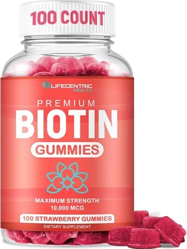 LifeCentric Health Biotin Gummis für Erwachsene | Max Stärke Biotin 10000mcg | Kaubare Biotin-Ergänzung für Frauen und Männer | 100 Stück vegane Haar-Gummis für Haut, Haare und Nägel