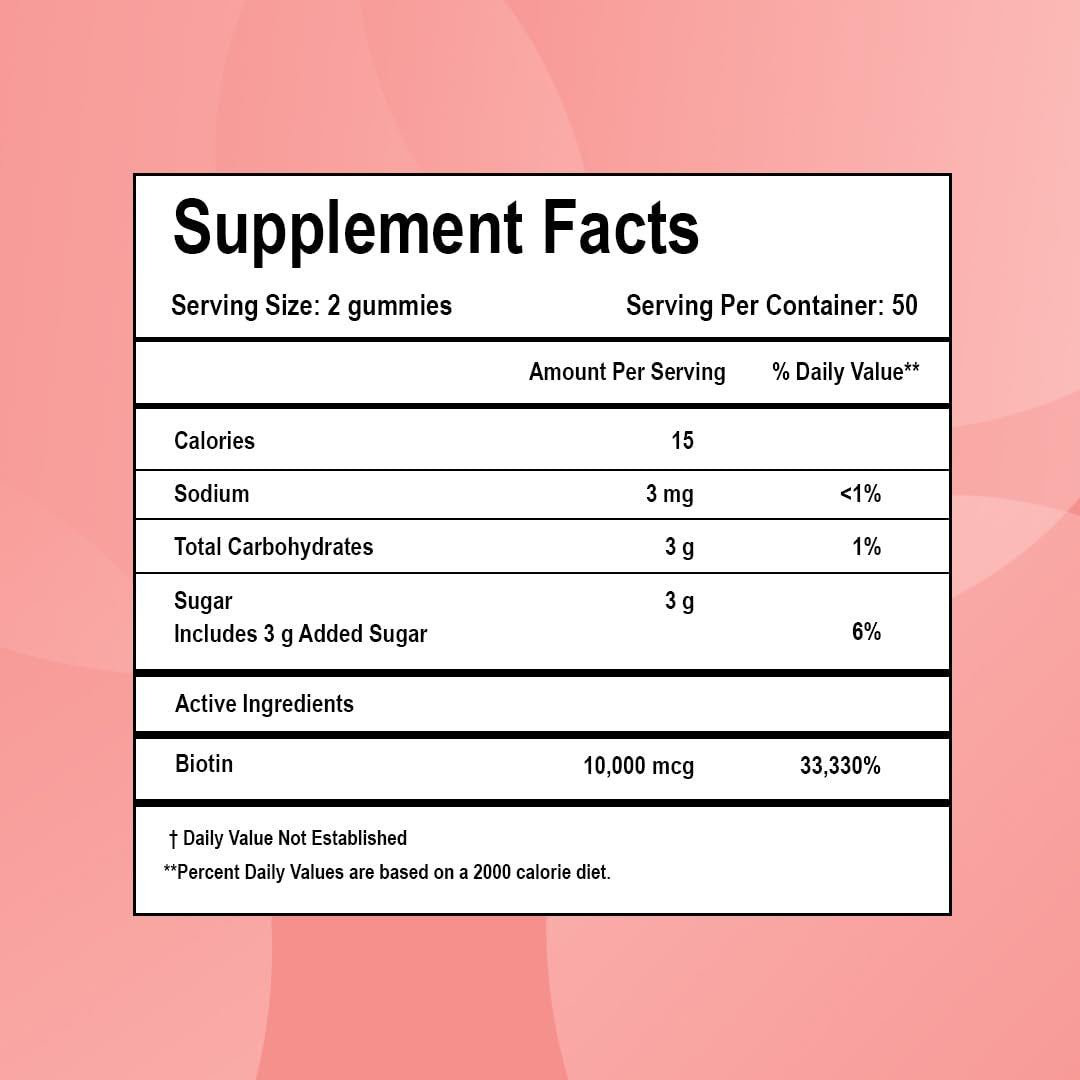 LifeCentric Health Biotin Gummis für Erwachsene | Max Stärke Biotin 10000mcg | Kaubare Biotin-Ergänzung für Frauen und Männer | 100 Stück vegane Haar-Gummis für Haut, Haare und Nägel