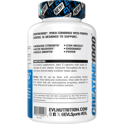 Evlution Nutrition Creatin-Monohydrat Kapseln – Vegane und glutenfreie Creatin-Pillen für Muskelaufbau, Kraft und Regeneration – 500 mg pro Kapsel, 120 Kapseln (60 Portionen)