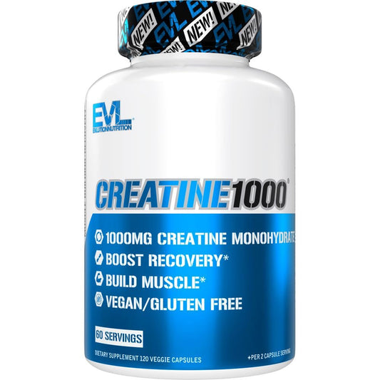 Evlution Nutrition Creatin-Monohydrat Kapseln – Vegane und glutenfreie Creatin-Pillen für Muskelaufbau, Kraft und Regeneration – 500 mg pro Kapsel, 120 Kapseln (60 Portionen)