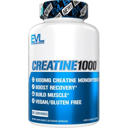 Evlution Nutrition Creatin-Monohydrat Kapseln – Vegane und glutenfreie Creatin-Pillen für Muskelaufbau, Kraft und Regeneration – 500 mg pro Kapsel, 120 Kapseln (60 Portionen)