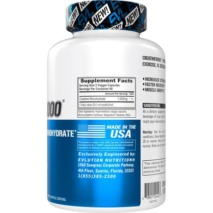 Evlution Nutrition Creatin-Monohydrat Kapseln – Vegane und glutenfreie Creatin-Pillen für Muskelaufbau, Kraft und Regeneration – 500 mg pro Kapsel, 120 Kapseln (60 Portionen)